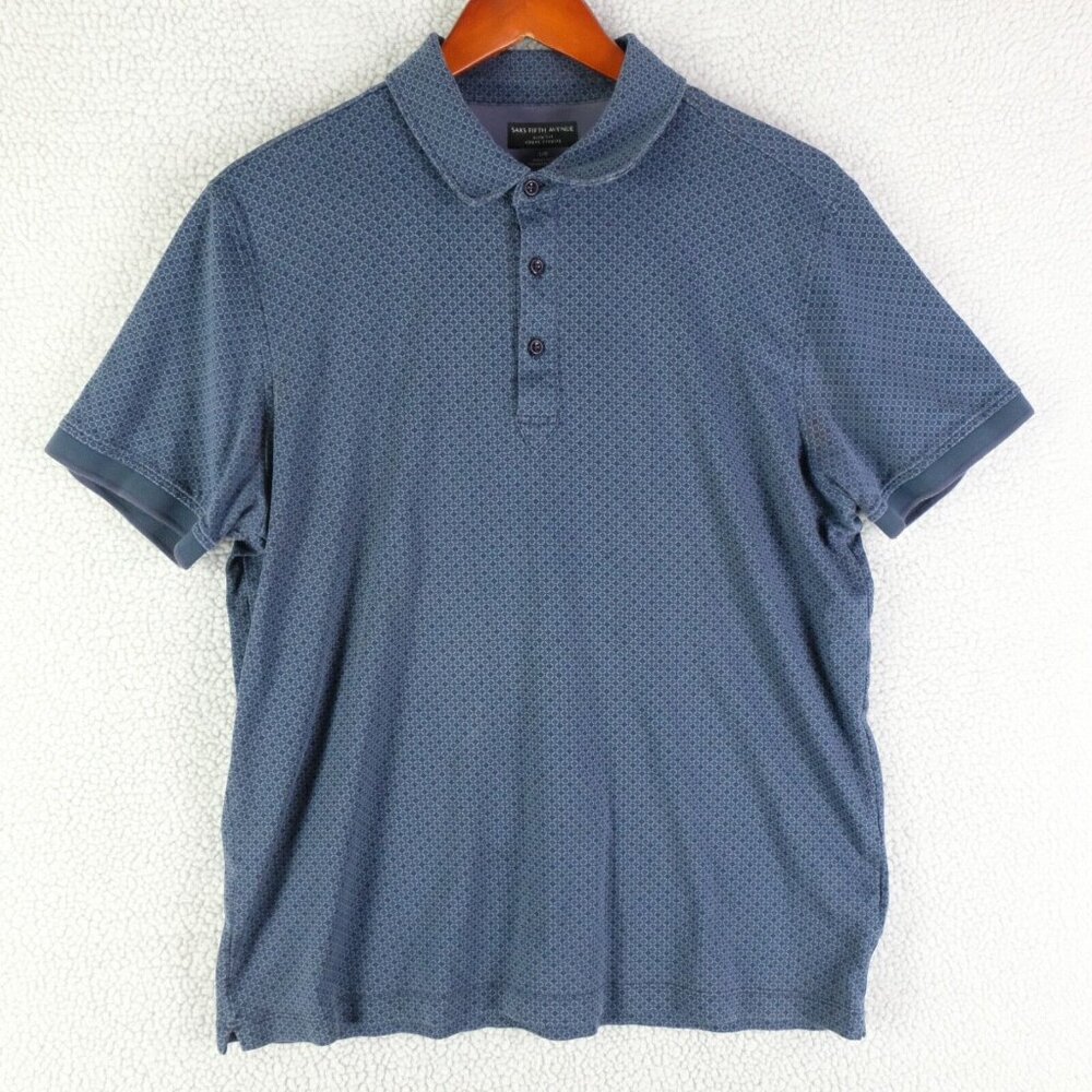 Saks Fifth Avenue Polo Womens Large Blue Argyle Ringer Slim Fit Top Shirt Golf